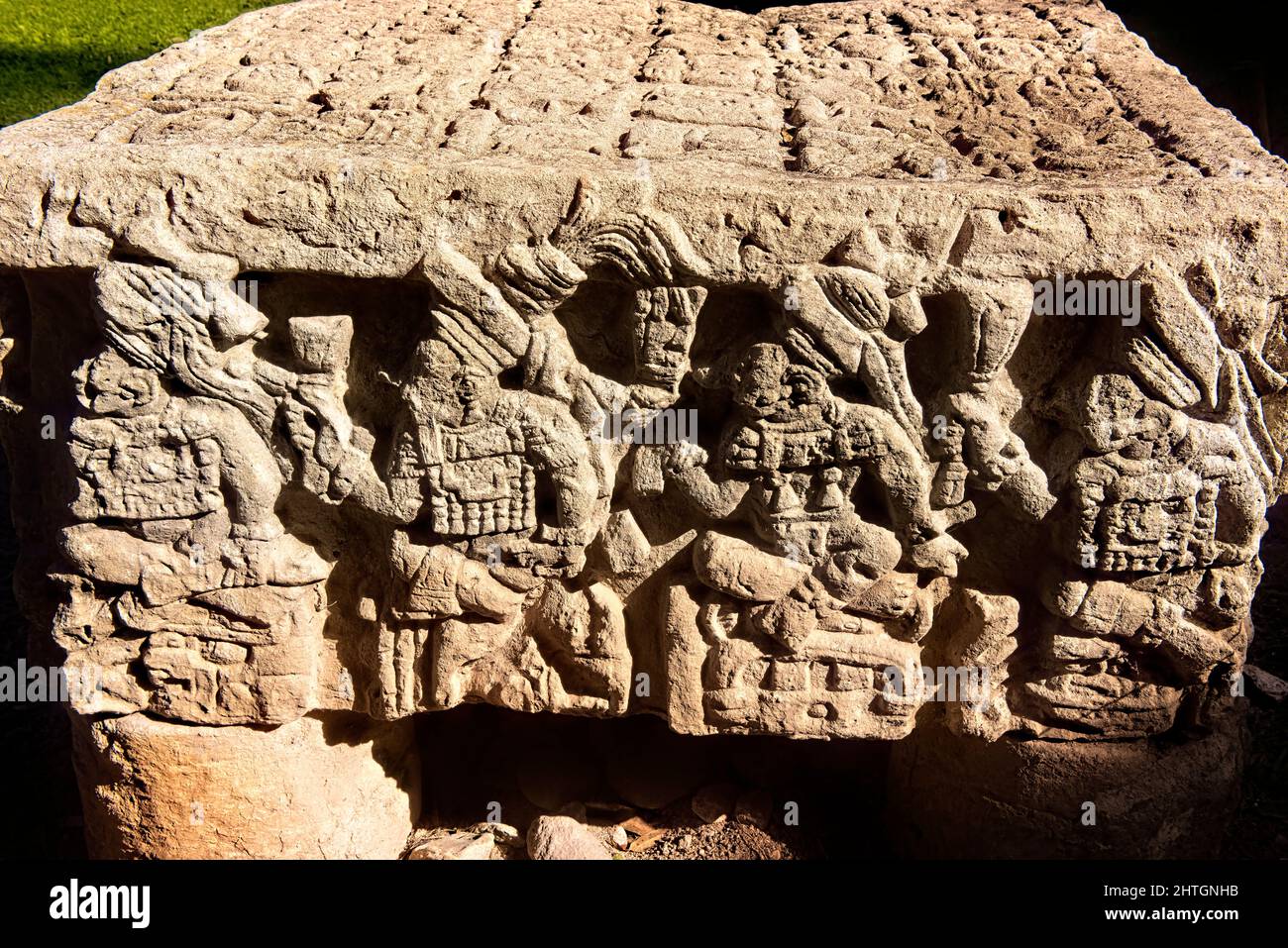 Sculpture aux ruines mayas de Copan, ruines de Copan, Honduras Banque D'Images
