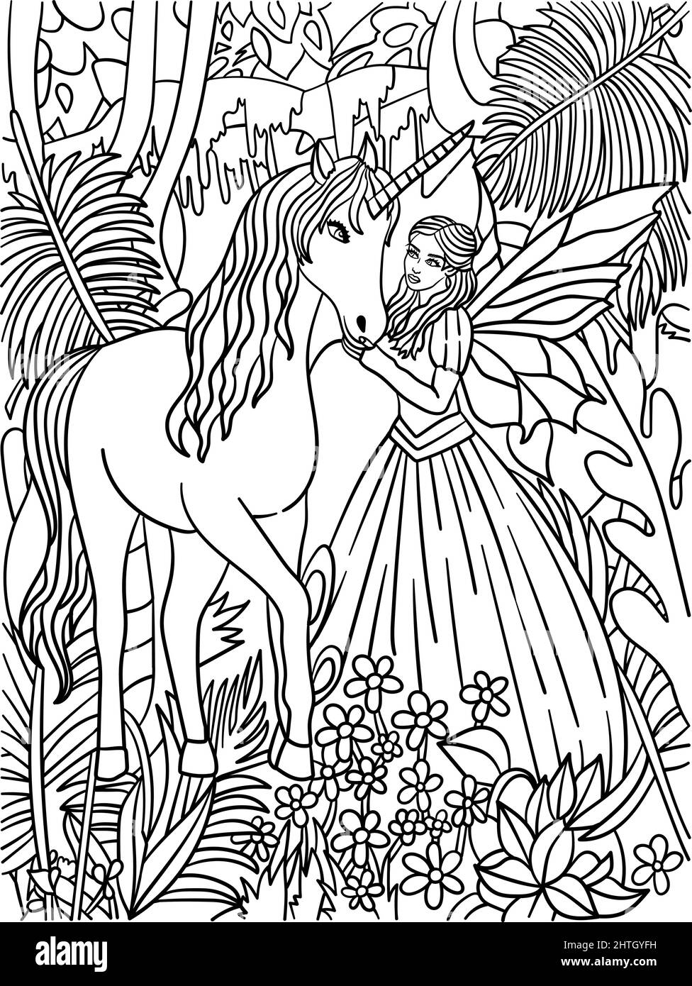 Page de coloriage de licorne de fée pour adultes Illustration de Vecteur