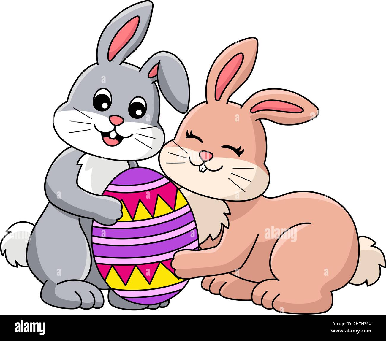 Illustration du dessin d'un lapin tenant un œuf de Pâques Illustration de Vecteur