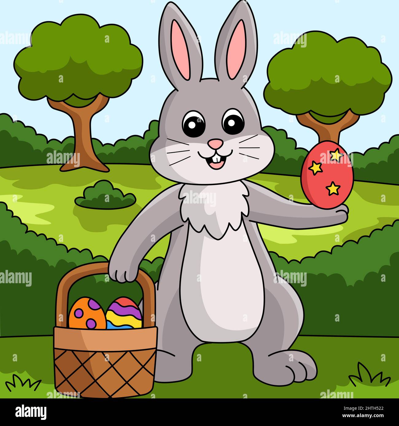 Illustration de couleur de panier de Pâques de retenue de lapin Illustration de Vecteur