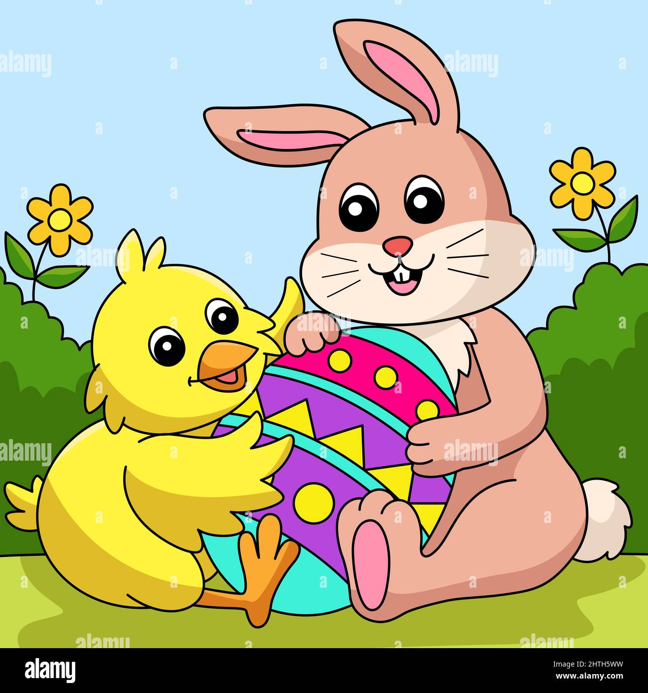 Illustration de l'œuf de Pâques enserre le lapin et le poussin Illustration de Vecteur