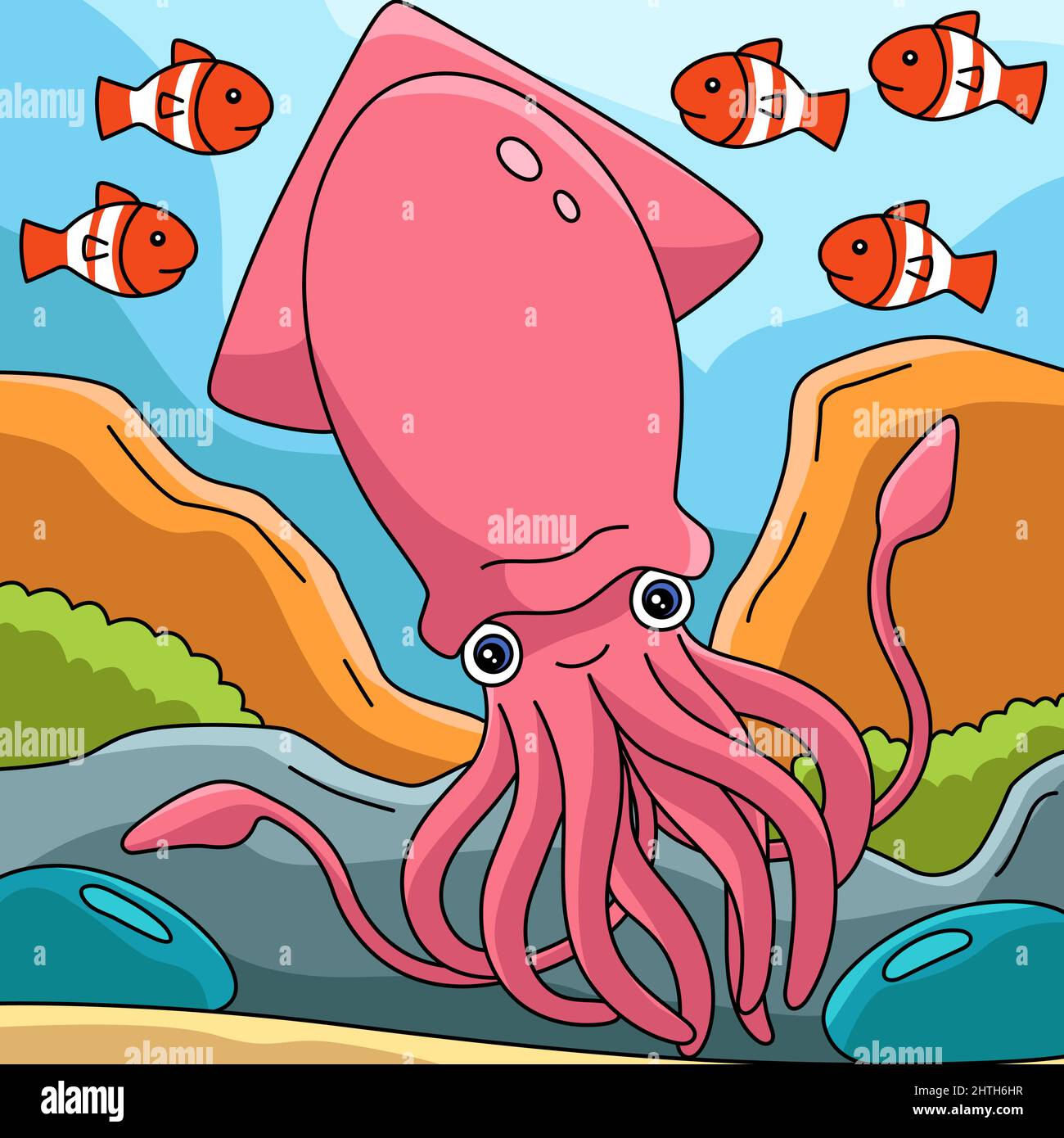 Illustration colorée du dessin animé du Squid géant Illustration de Vecteur