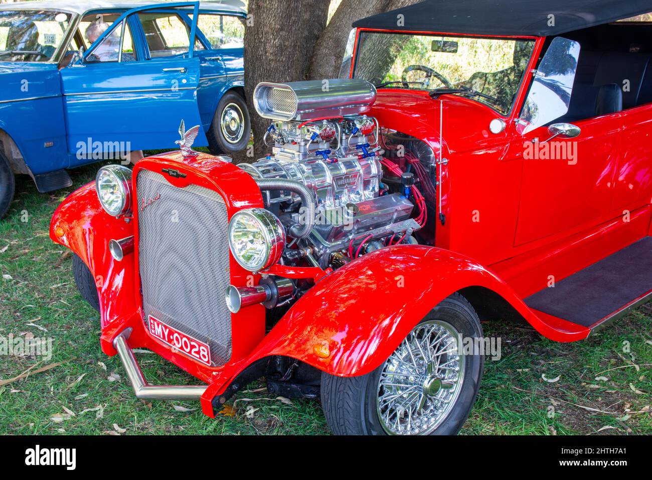 Compartiment moteur Red Chevrolet Streetrod 1930s Banque D'Images