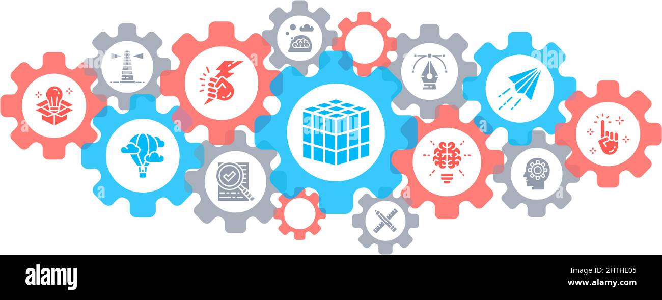 Modèle de page d'arrivée créative. Innovation, démarrage, art, projet, Idea icons bannière concept pour le site Web et la conception mobile. Illustration de Vecteur