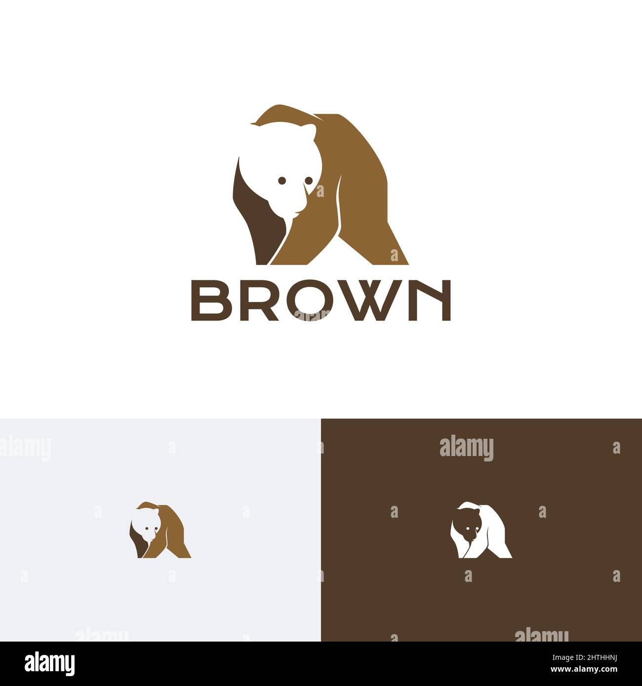 Modèle de logo négatif pour la nature sauvage de l'ours grizzli brun Illustration de Vecteur