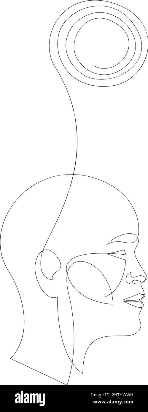 Concept de tête humaine avec esprit sain dans un dessin continu d'une ligne. Réflexions claires. Illustration d'un vecteur de santé mentale. Illustration de Vecteur