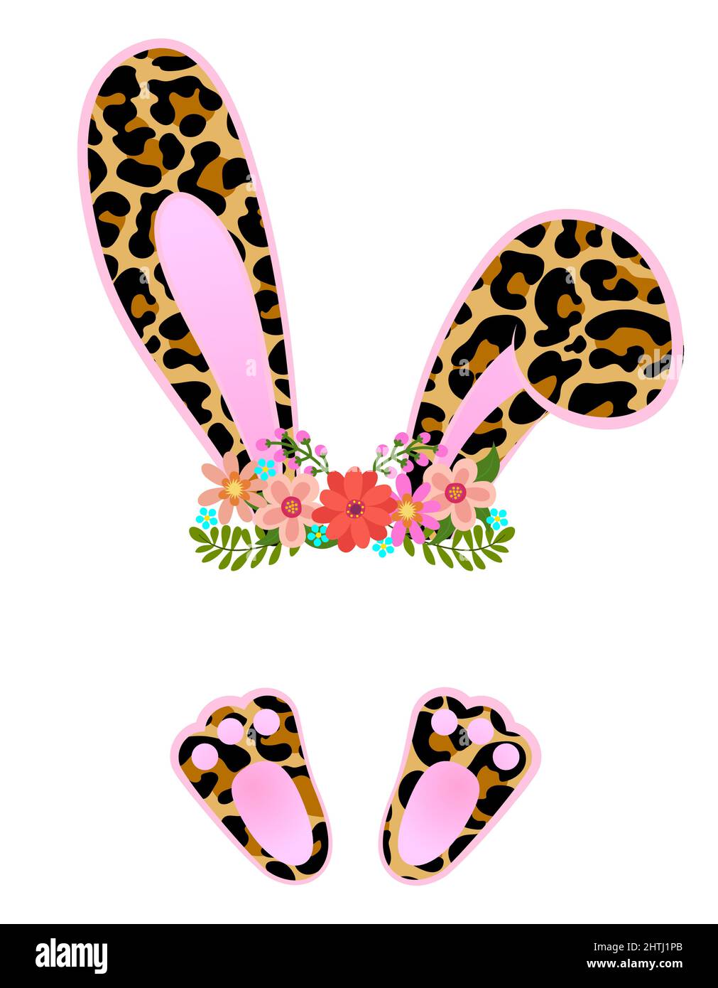 Couronne de bandeau à motif lapin fleuri - joli dessin de lapin. Calligraphie amusante pour les vacances de printemps, chasse aux œufs de Pâques. Bon pour la publicité, l'affiche, l'annonce Illustration de Vecteur