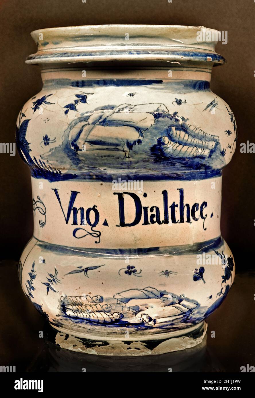 Unguento di Altea Vaso Farmacceutico, (albarello), Altea, onguent Pot pharmaceutique Albisola fabrication XVIII, 18th, Century Genova Cíviche Collezioni Italie, Italien, Banque D'Images