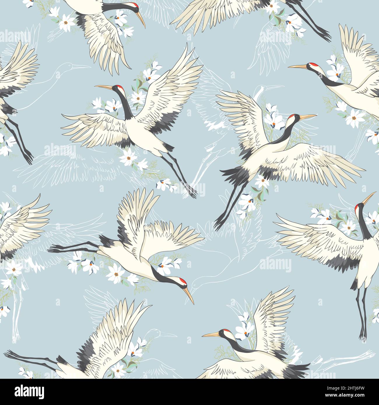 Kimono décorative motif floral motif avec grue et fleurs vector illustration Illustration de Vecteur