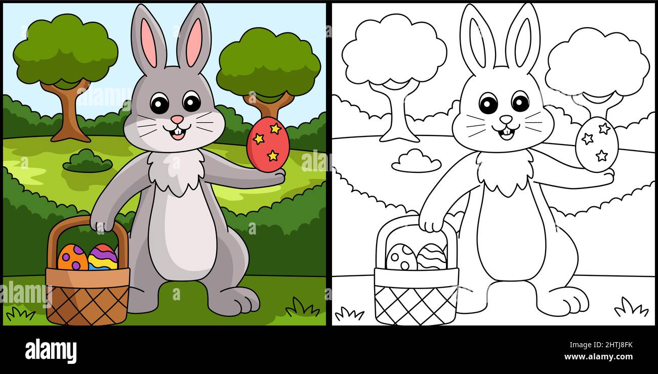 Illustration de la coloration du panier de Pâques de la tenue du lapin Illustration de Vecteur