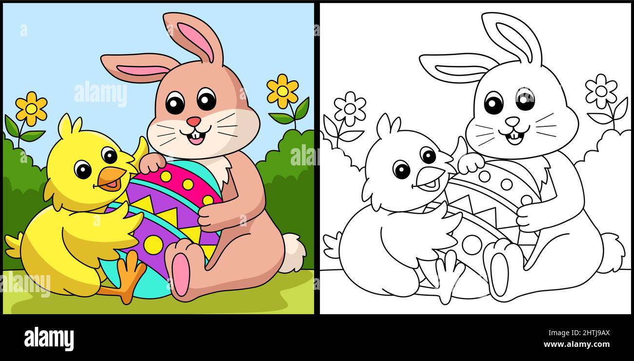 Illustration de l'œuf de Pâques enserre le lapin et le poussin Illustration de Vecteur