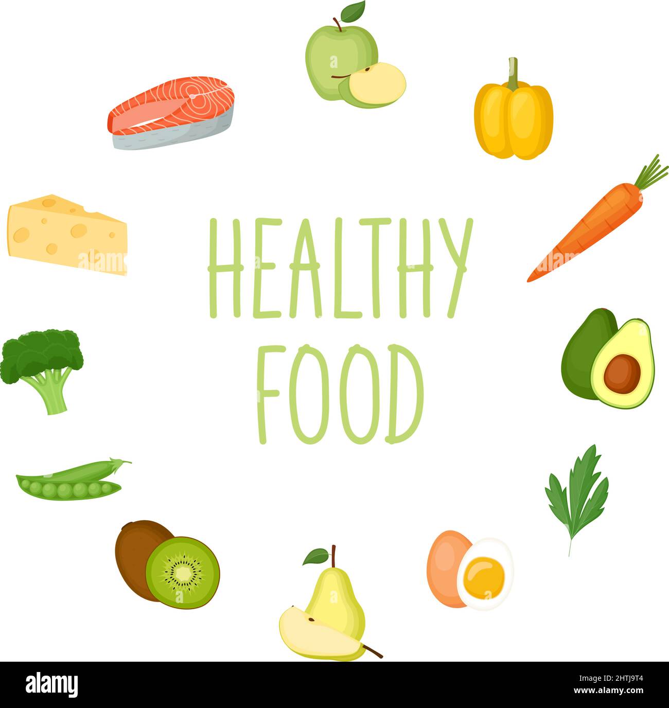 Une alimentation saine. Bannière motivante avec lettrage à la main. Légumes, fruits, produits sains. Illustration vectorielle Illustration de Vecteur