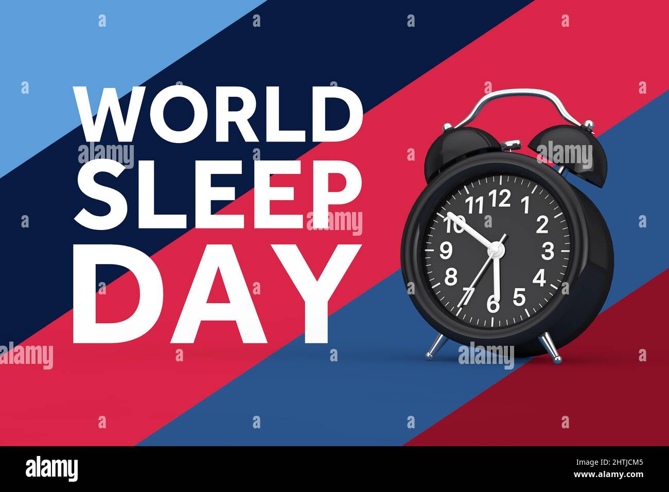 Concept de la Journée mondiale du sommeil. Réveil avec panneau de veille sur fond multicolore. 3D rendu Banque D'Images