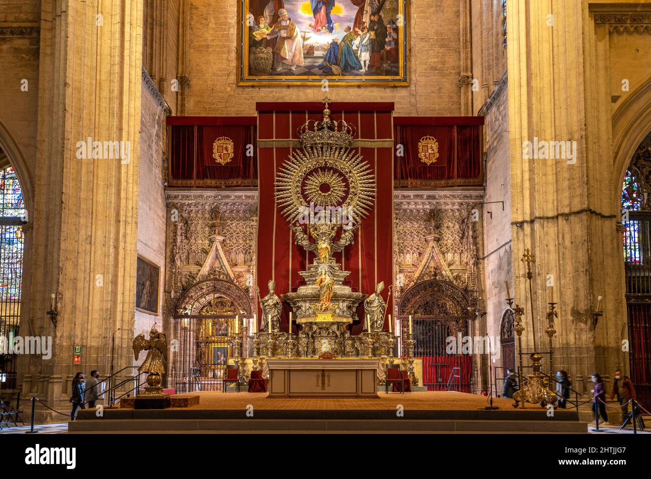 Silber autel, Innenraum der Kathedrale Santa María de la Sede à Séville, Andalusien, Espagnol | Altar d'argent, Cathédrale Saint Marie du S de Séville Banque D'Images