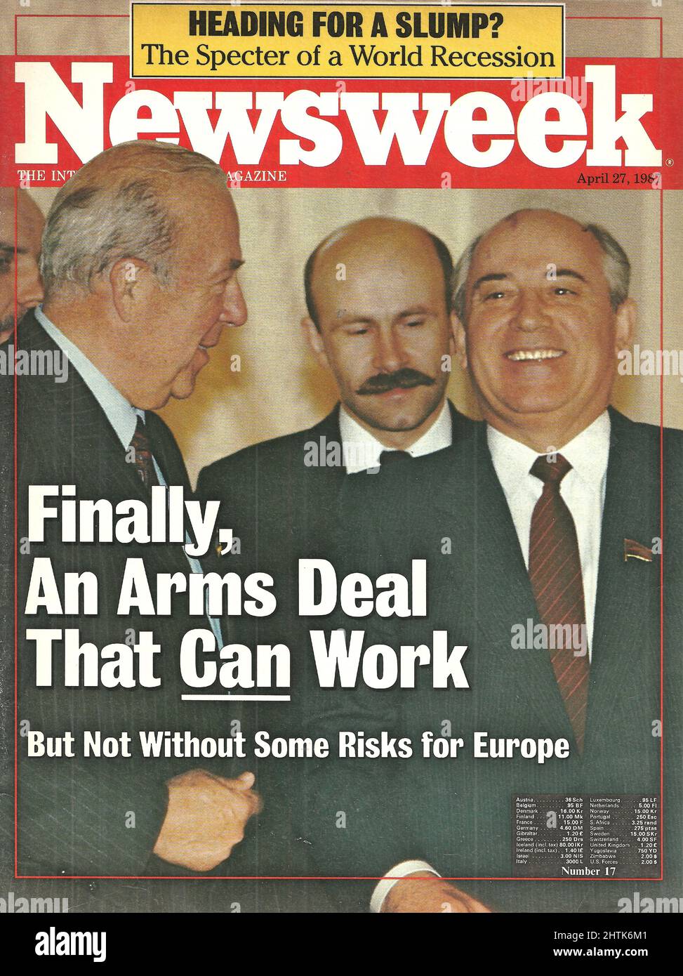 Newsweek couvre la récession mondiale de 27 avril 1987 enfin un accord sur les armes qui peut fonctionner Banque D'Images