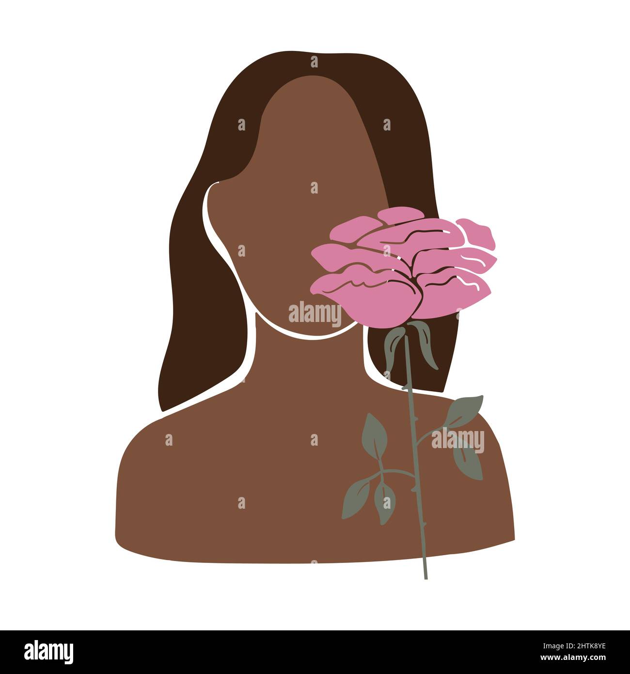 Belle jeune femme avec une rose. Illustration vectorielle de stock isolée sur fond blanc. Illustration de Vecteur