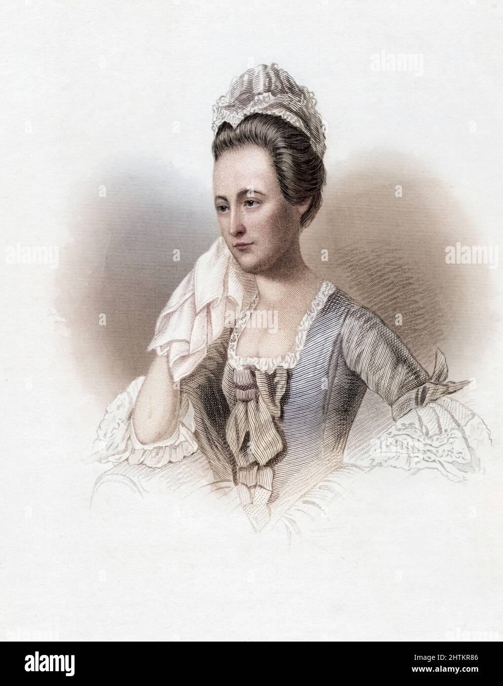 Dorothy Quincy Hancock Scott, 1747 - 1830. Dorothy Quincy était une hôtesse américaine populaire et la femme du père fondateur John Hancock. Gravure par un artiste inconnu après la peinture de John Singleton Copley. Colorisation ultérieure. Banque D'Images