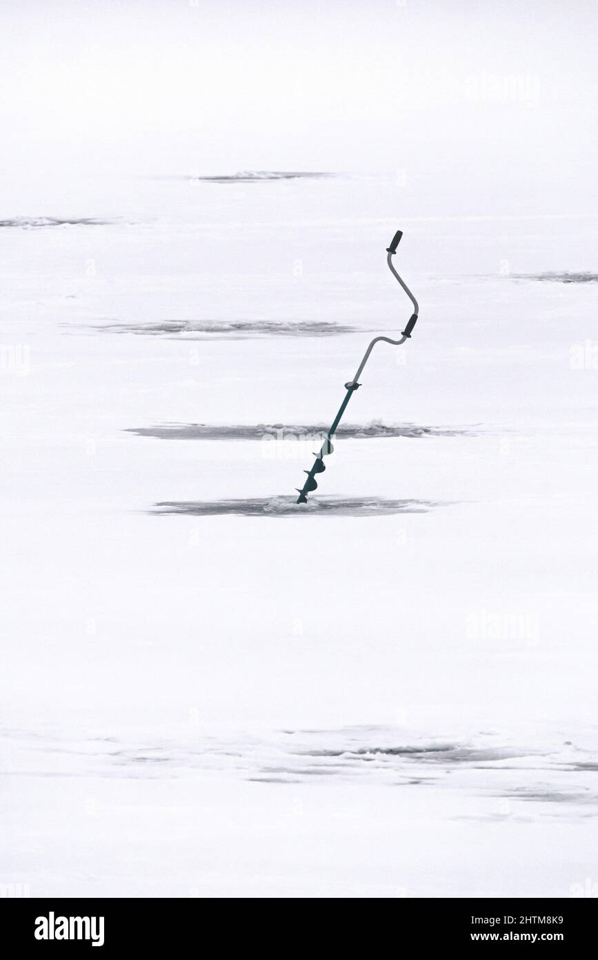 Vue sur une glace pour la pêche en hiver Banque D'Images