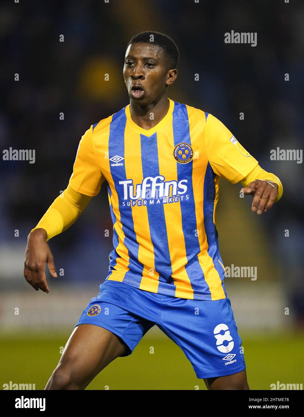 Tirese Fornah de Shrewsbury Town lors du match de la Sky Bet League One à Montgomery Waters Meadow, Shrewsbury. Date de la photo: Mardi 1 mars 2022. Banque D'Images