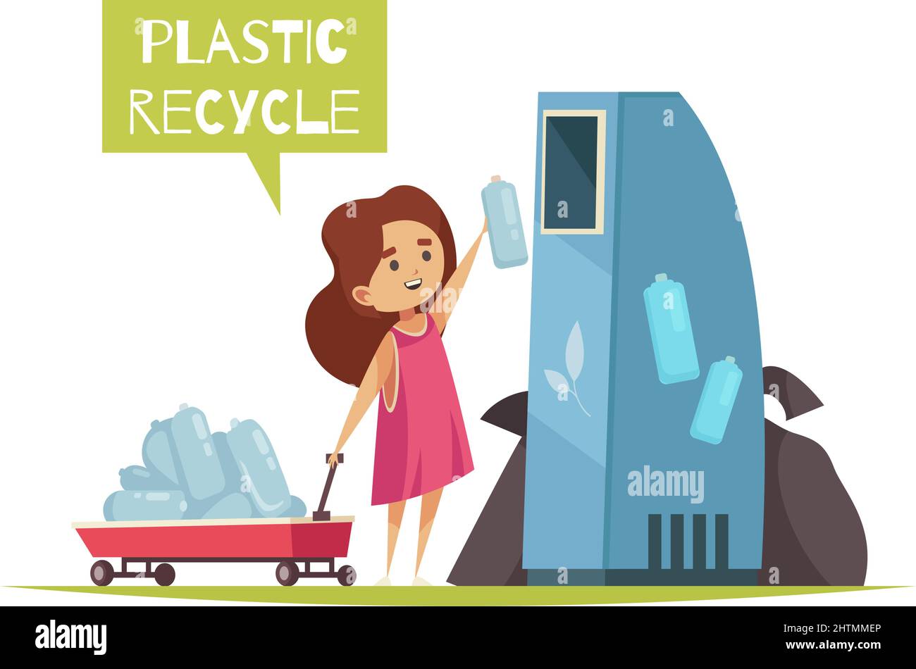 Composition de tri des déchets ECO zéro avec image de fille déposant des bouteilles en plastique dans un contenant séparé illustration vectorielle Illustration de Vecteur