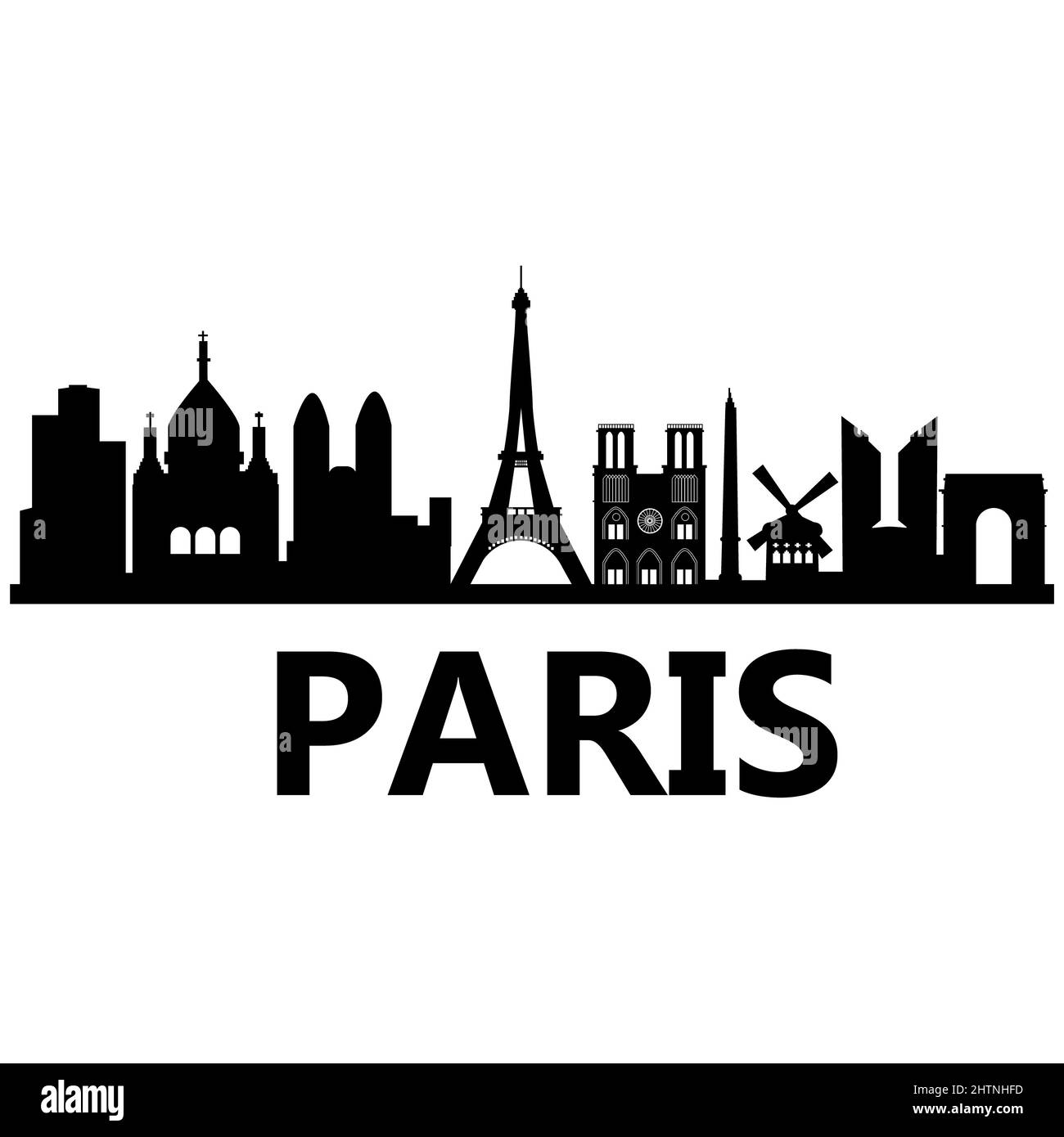 Horizon de Paris France sur fond blanc. Silhouette de destination de voyage en France. Paris City Sign. style plat. Banque D'Images