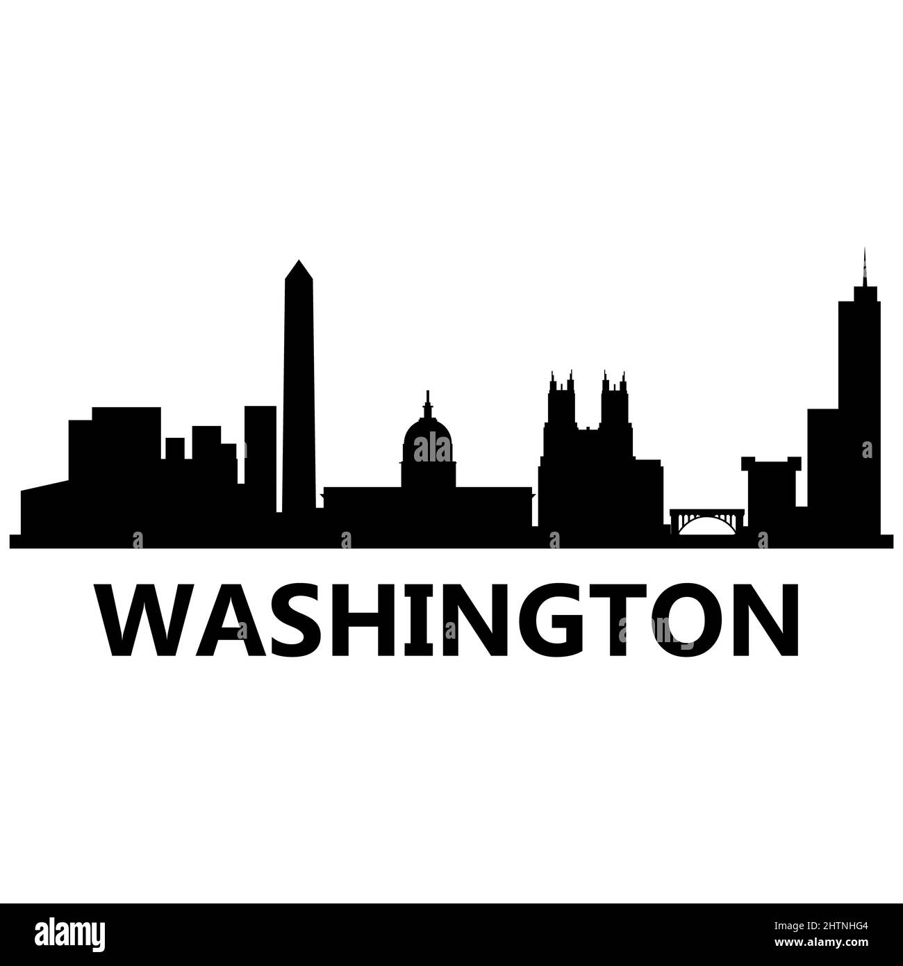 Horizon de la ville de Washington le matin sur fond blanc. Horizon horizontal de la ville de Washington. Silhouette de Washington. style plat. Banque D'Images