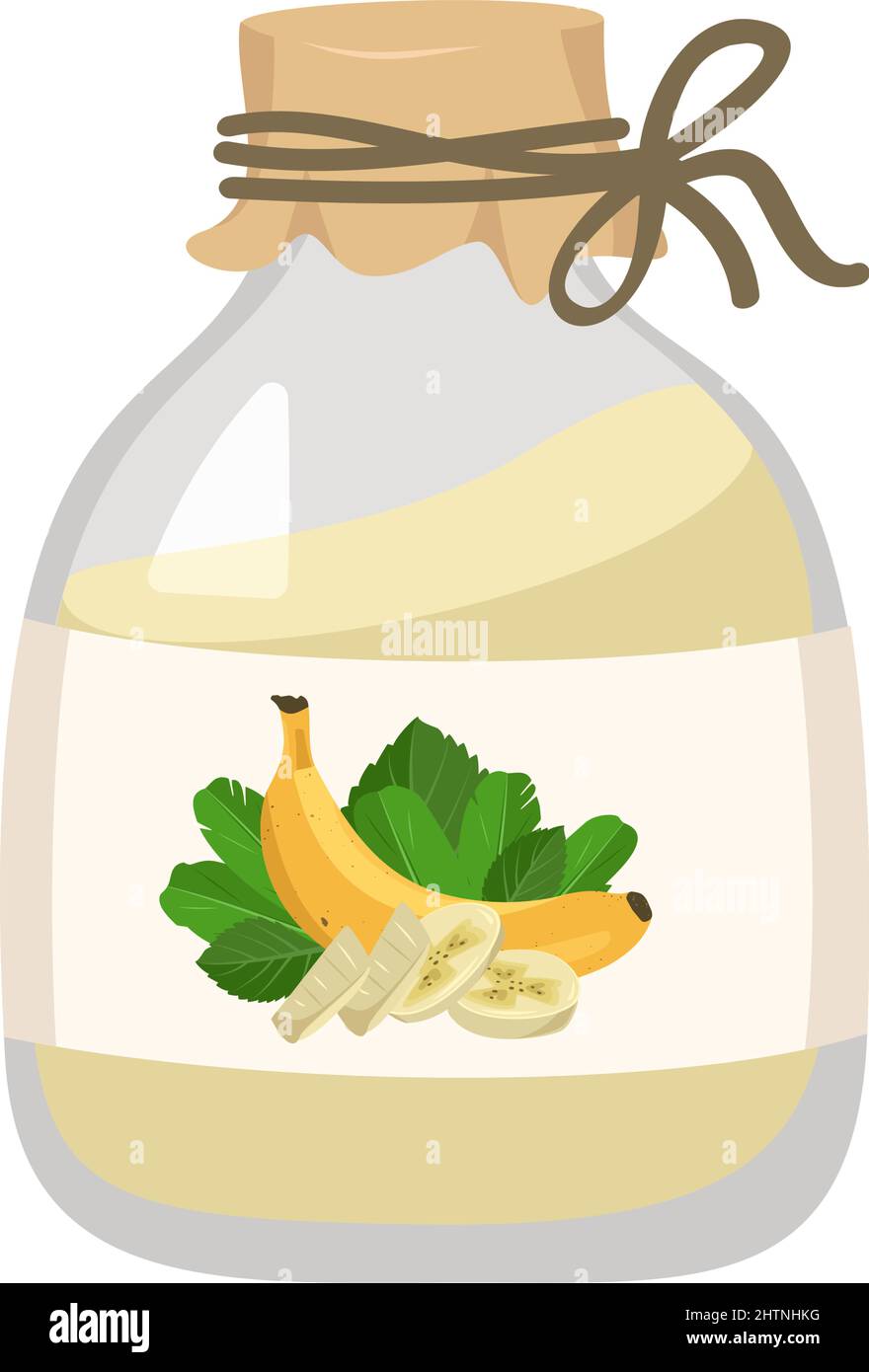 Pot de confiture de banane. Nourriture saine et douce, délicieux dessert de fruits exotiques tropicaux. Illustration vectorielle plate Illustration de Vecteur