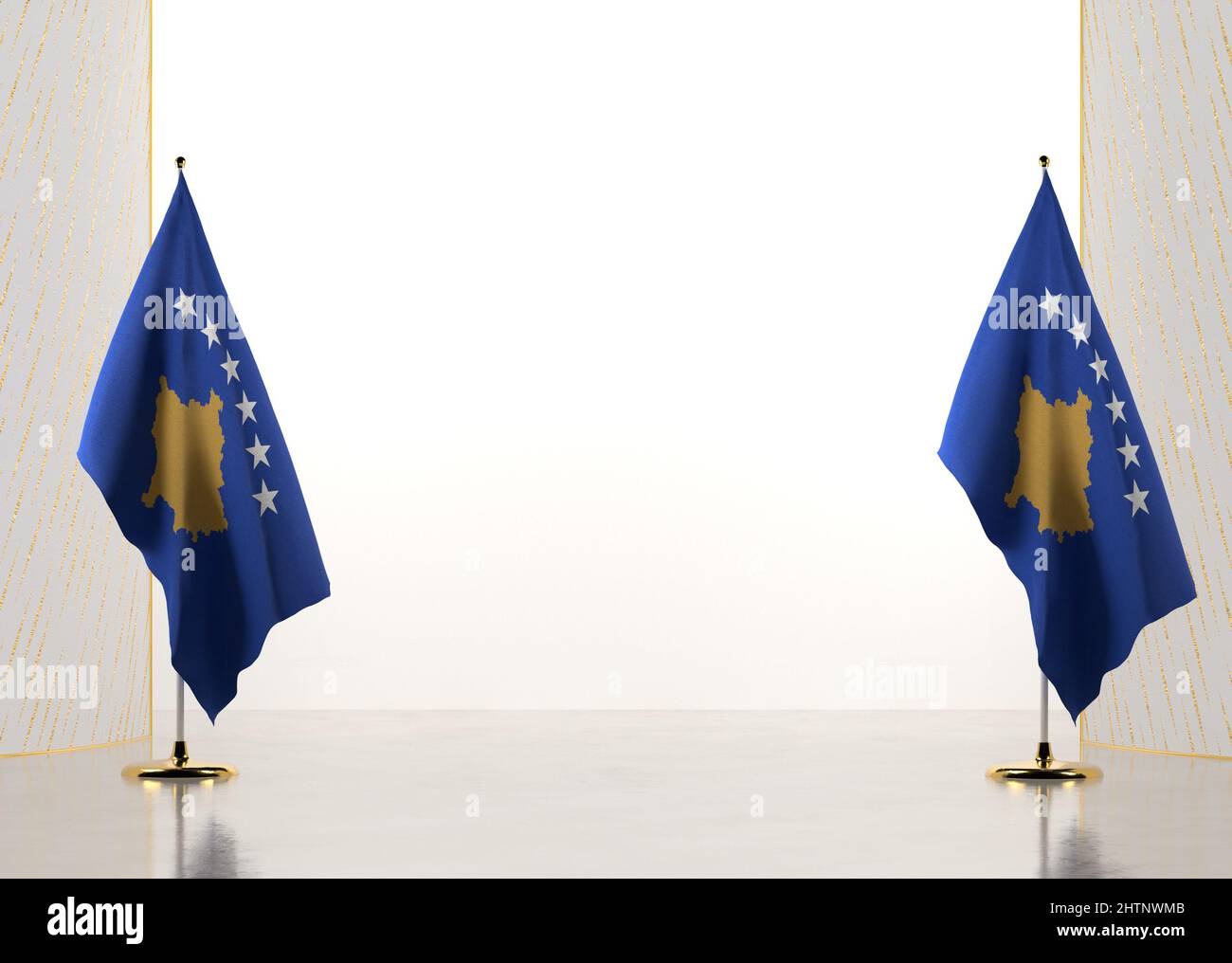 Frontière avec le drapeau national du Kosovo. Éléments de modèle pour votre certificat et votre diplôme. Orientation horizontale. 3D illustration. Banque D'Images