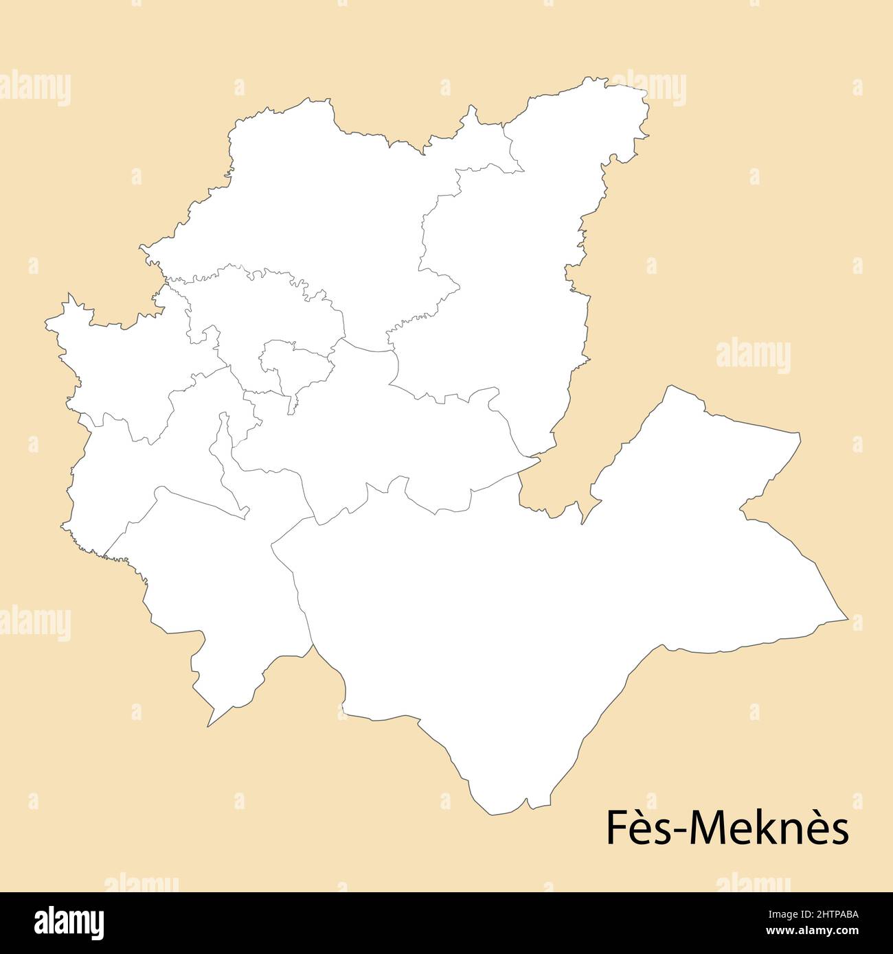 Carte de haute qualité de Fès-Meknes est une province du Maroc, avec des frontières des districts Illustration de Vecteur