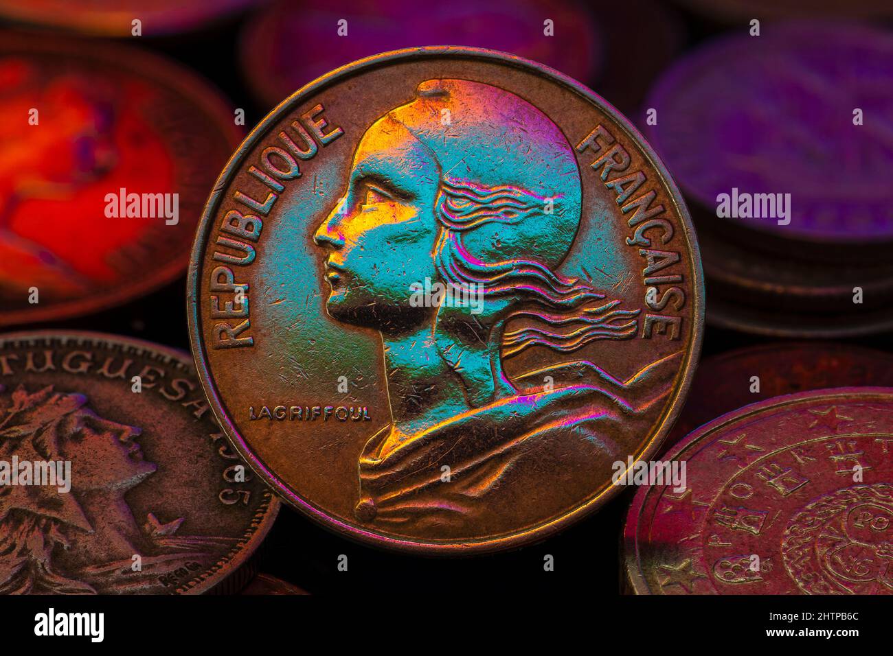 République française Lagriffoul 20 centime pièce 1963 Macro Banque D'Images