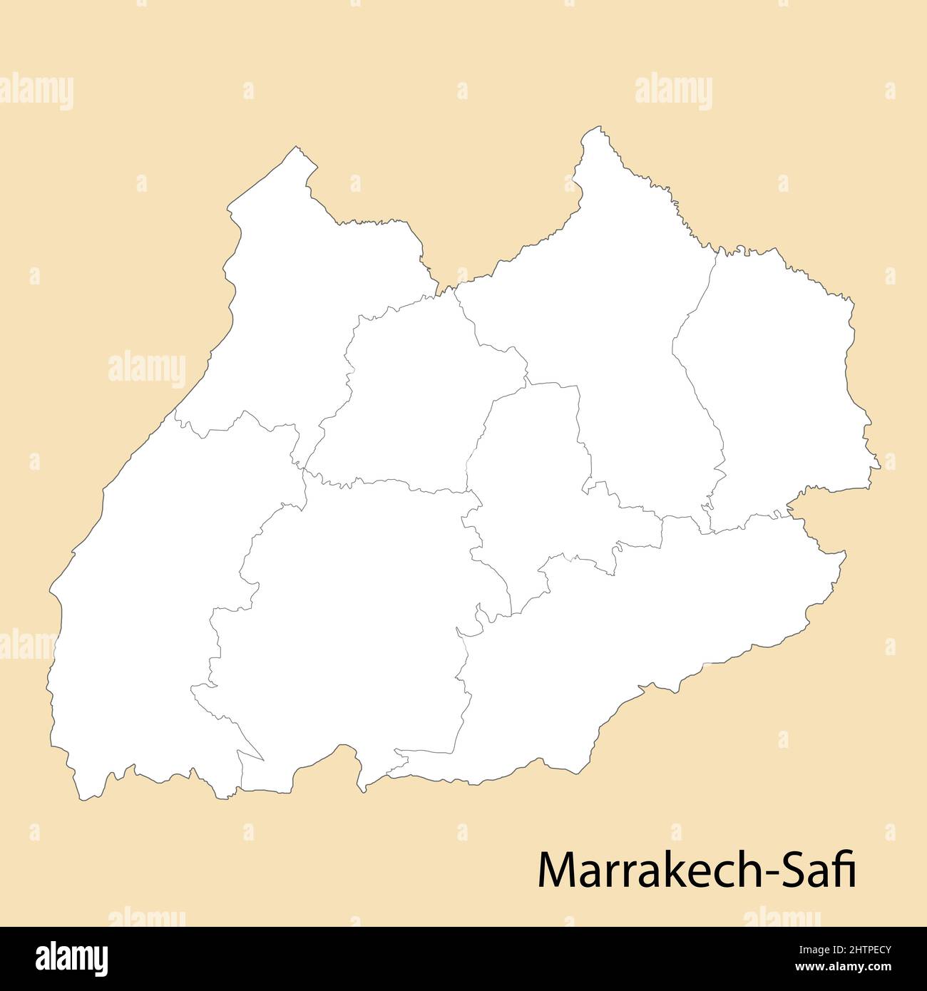 Carte de haute qualité de Marrakech-Safi est une province du Maroc, aux frontières des districts Illustration de Vecteur