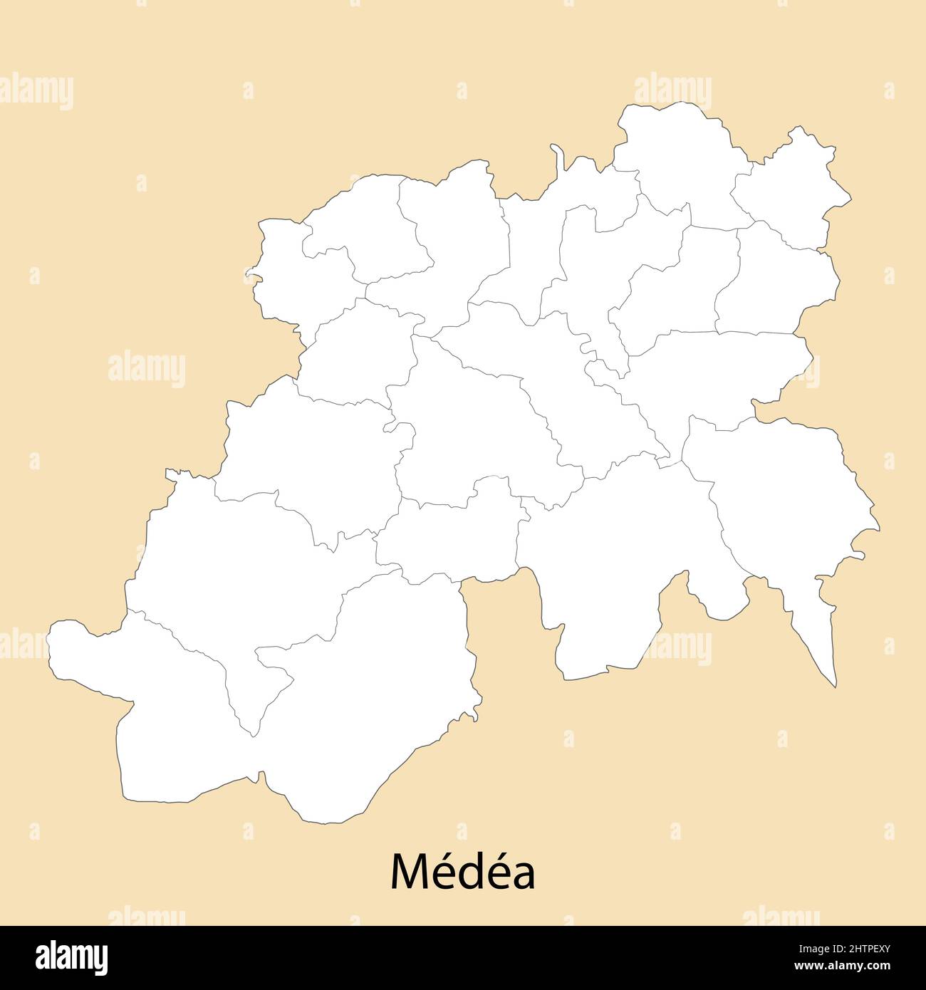 Carte de haute qualité de Medea est une province d'Algérie, avec des frontières des districts Illustration de Vecteur