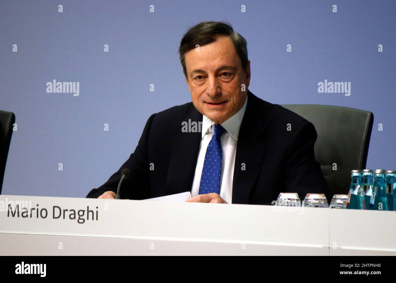 Mario Draghi - Pressekonferenz der EZB/BCE, 9. Maerz 2017, Frankfurt am Main. Banque D'Images