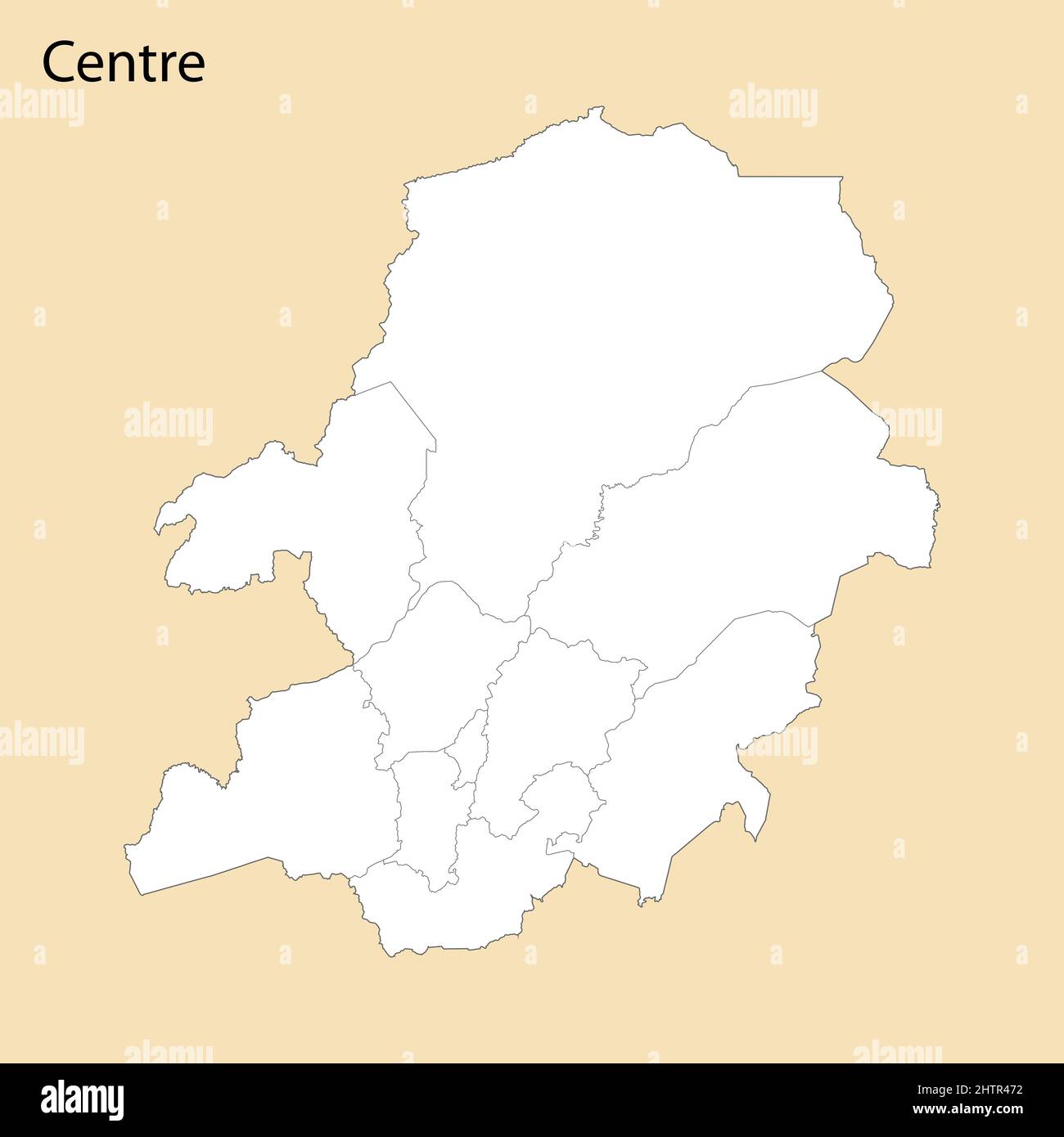 Carte de haute qualité de la région Centre est une province du Cameroun, avec des frontières des districts Illustration de Vecteur