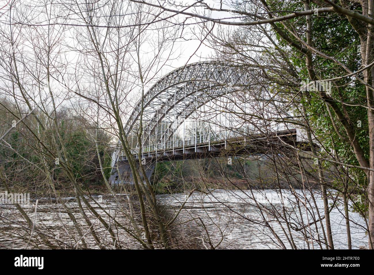 Wylam, Northumberland, Angleterre : 8th février 2022 : pont de la banque Hagg sur la rivière Tyne Banque D'Images