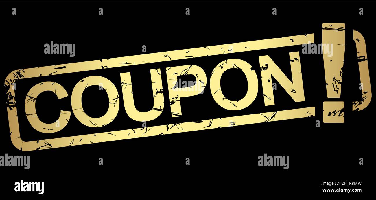 Grunge gold stamp avec cadre et texte COUPON ! Illustration de Vecteur