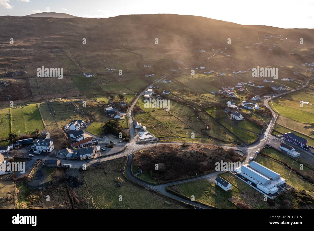 Vue aérienne de Glencolummkille dans le comté de Donegal, République d'Irleand. Banque D'Images