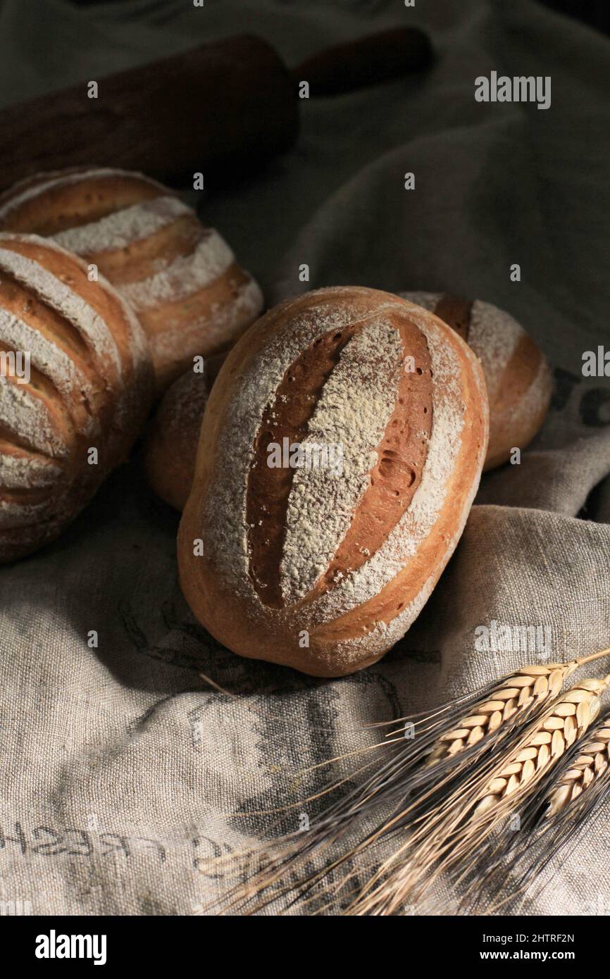 Japon pain de crème fraîche ou Miruhasu (pain à la crème fraîche) fait à partir de farine de pain, de crème de beurre, de sucre et d'eau froide. Extérieur rustique, intérieur doux Banque D'Images