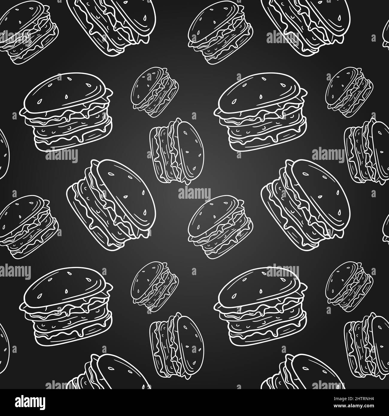 Motif Burger sans couture sur tableau noir. Impression répétable. Illustration vectorielle sans fin Illustration de Vecteur