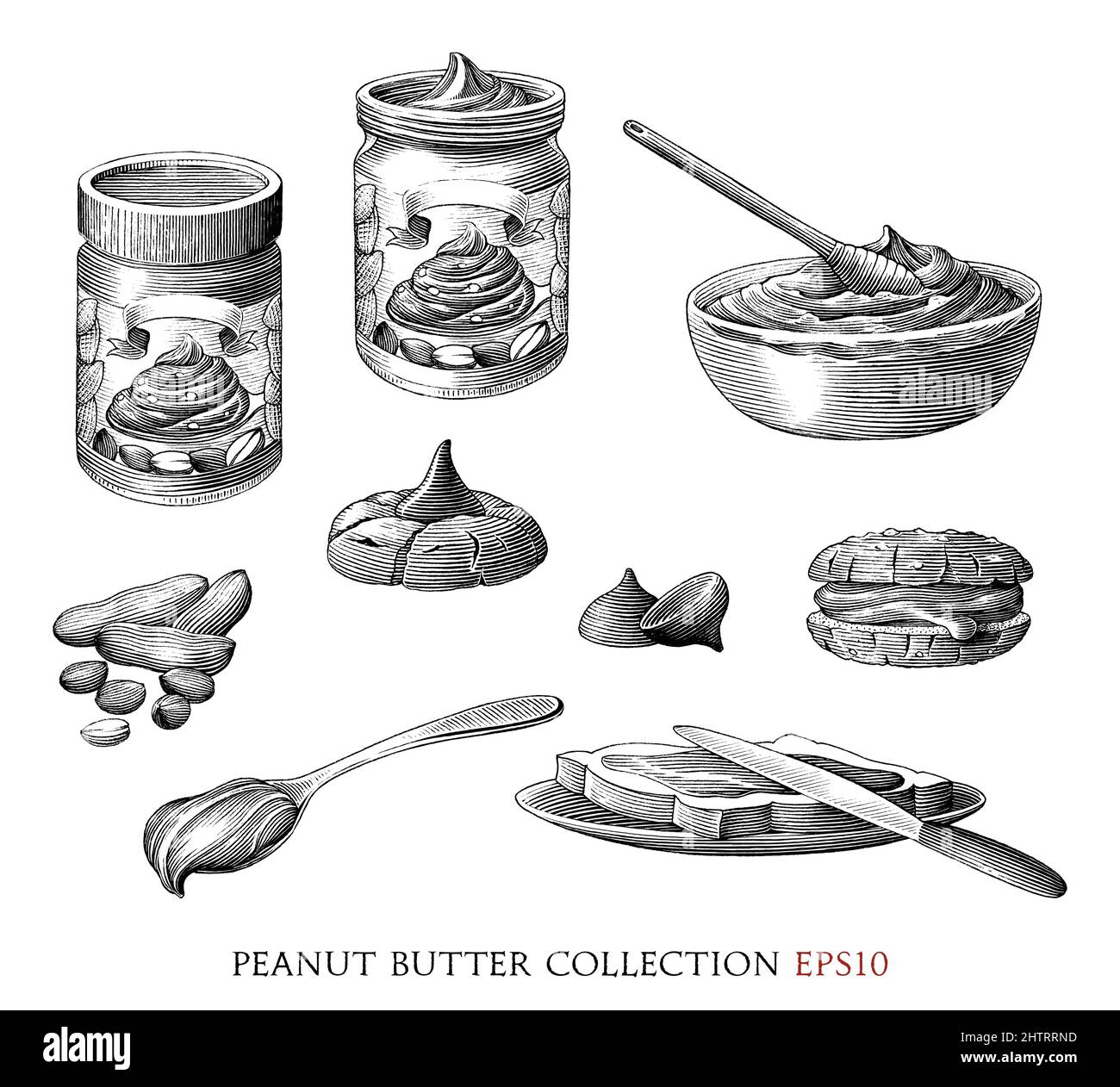 Collection de beurre d'arachide dessin à la main illustration de la gravure vintage Illustration de Vecteur