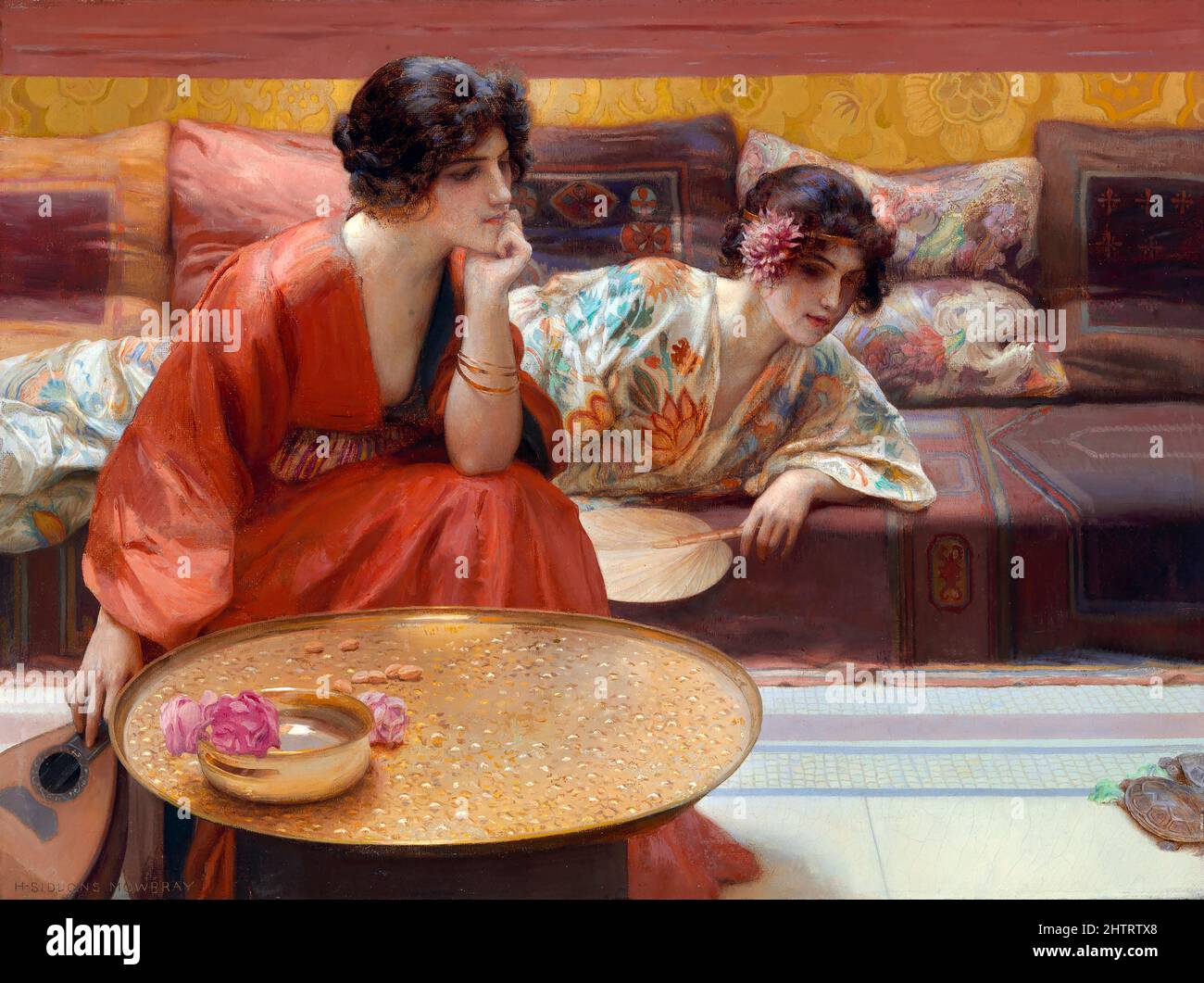 Heures d'inactivité de l'artiste américain Harry Siddons Mowbray (1858-1928), huile sur toile, 1895 Banque D'Images