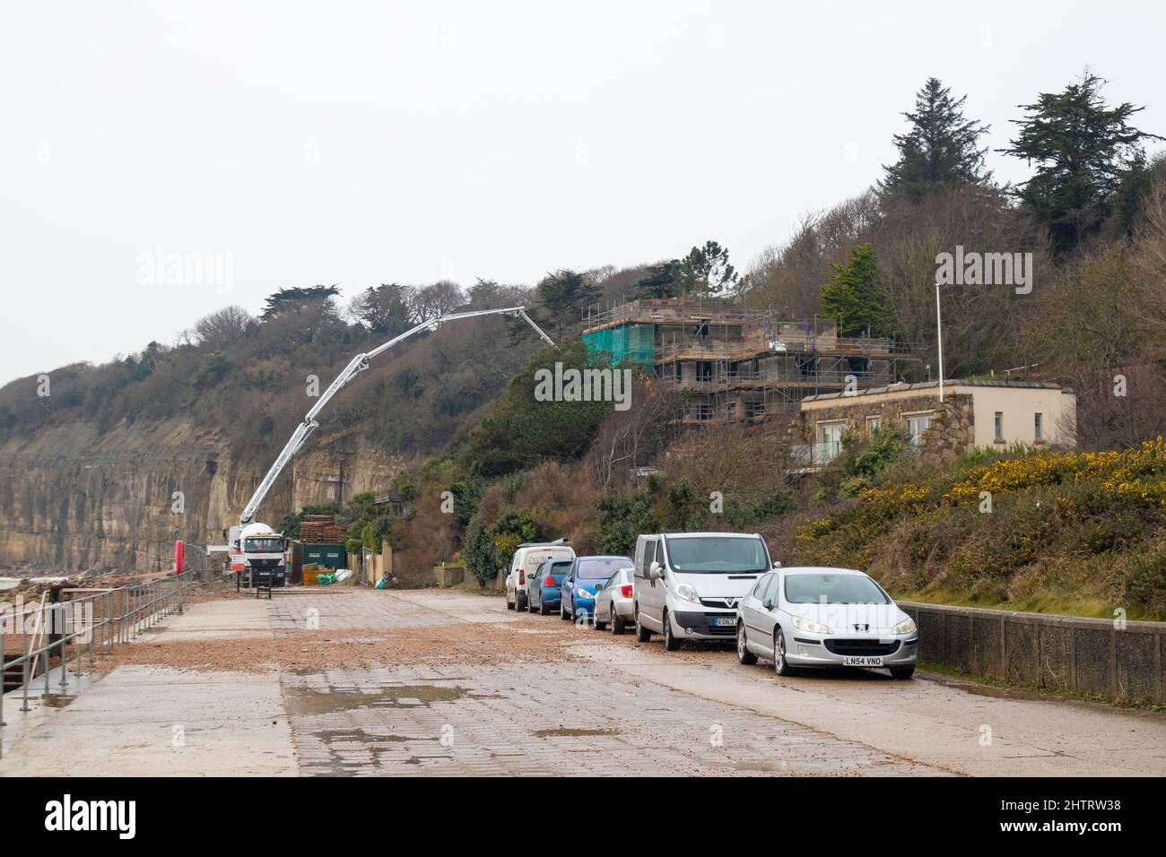 Pompe à béton mobile, grande maison, pett Level, East Sussex, royaume-uni Banque D'Images