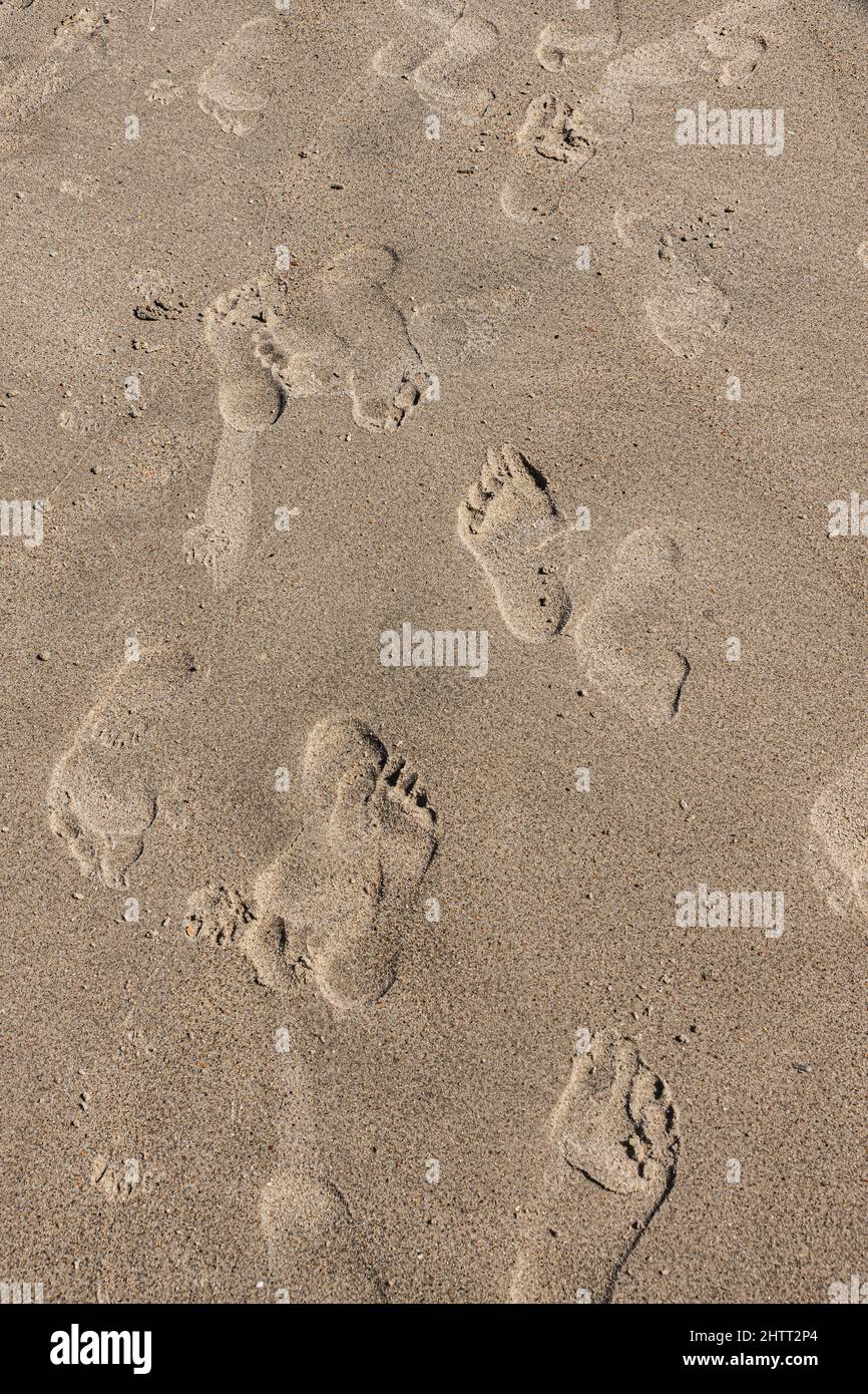 Empreintes de pas sur le sable à une plage d'Emerald Isle, en Caroline du Nord Banque D'Images Empreintes de pas sur le sable à une plage d'Emerald Isle, en Caroline du Nord Banque D'Images