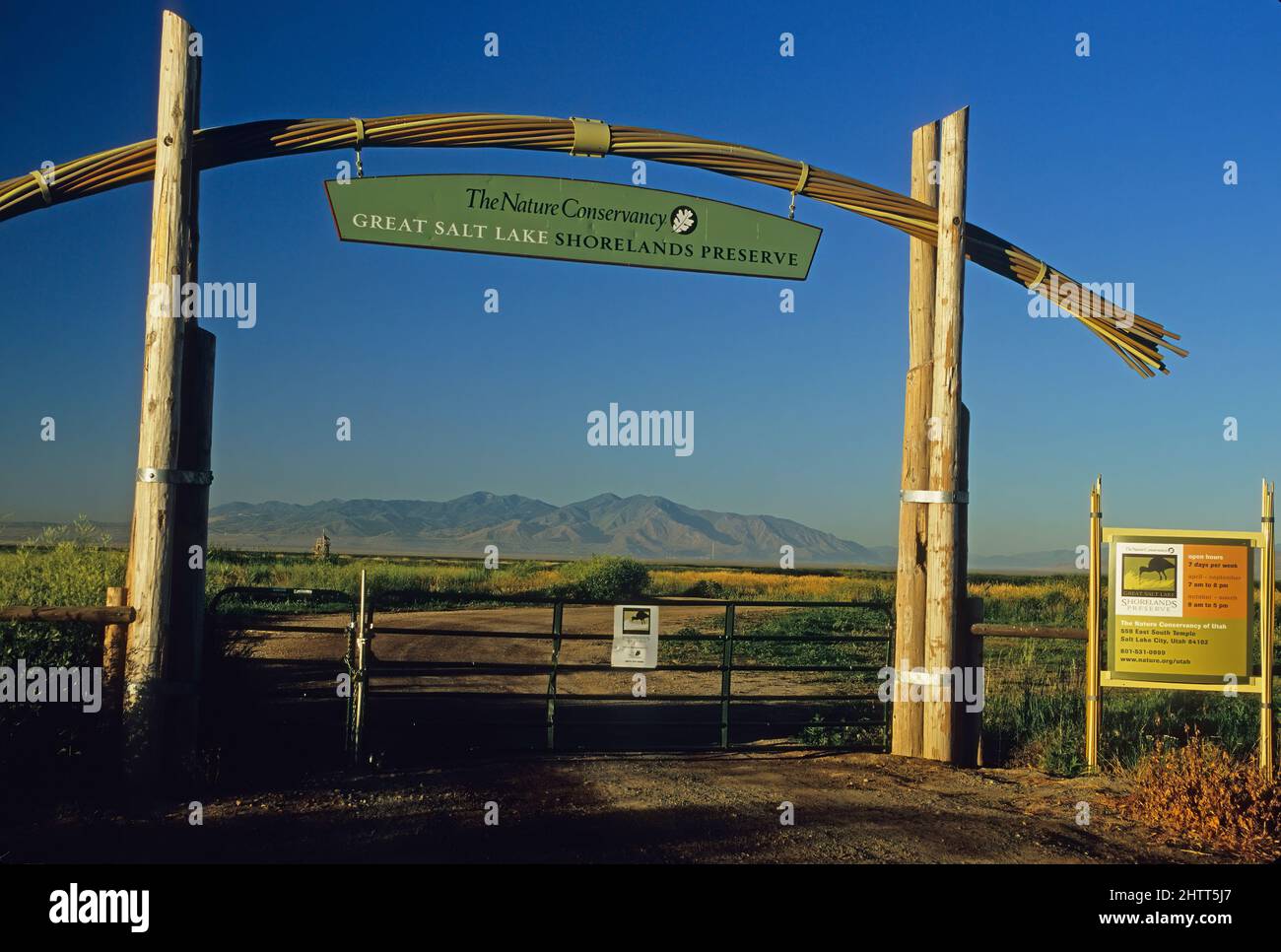 Nature Conservancy Great Salt Lake Shoreline Preserve entrée dans l'Utah Banque D'Images