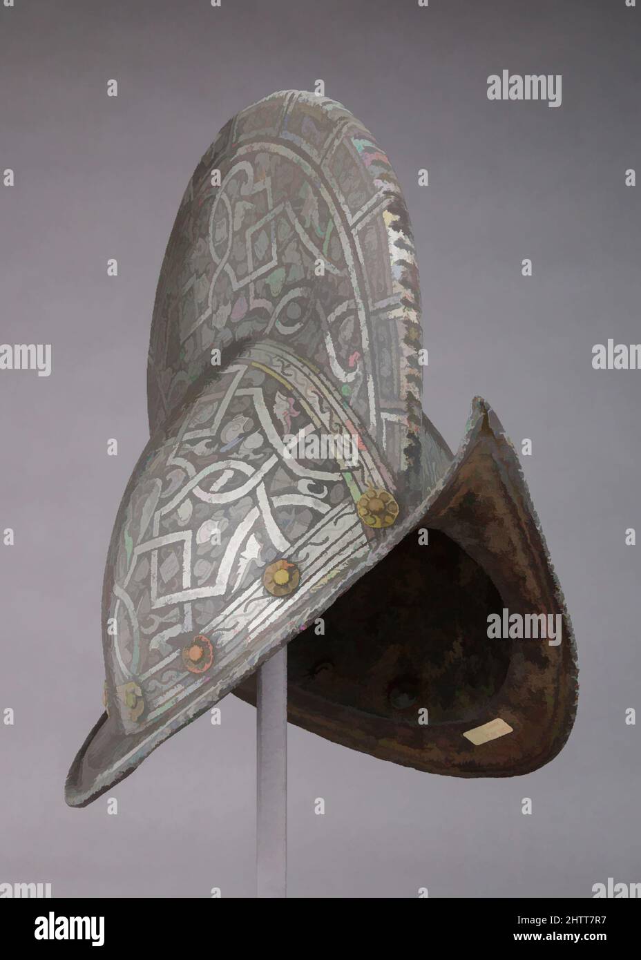 Art inspiré par Morion, CA. 1575, Pise, italien, Pisan, acier, Laiton, H. 12 7/8 po (32,7 cm) ; H. du peigne 4 7/8 po (12,4 cm) ; avec 9 po (22,8 cm) ; D. 12 1/2 po (31,7 cm) ; poids 4 lb 4 oz (1921 g), casques, oeuvres classiques modernisées par Artotop avec une touche de modernité. Formes, couleur et valeur, impact visuel accrocheur sur l'art émotions par la liberté d'œuvres d'art d'une manière contemporaine. Un message intemporel qui cherche une nouvelle direction créative. Artistes qui se tournent vers le support numérique et créent le NFT Artotop Banque D'Images