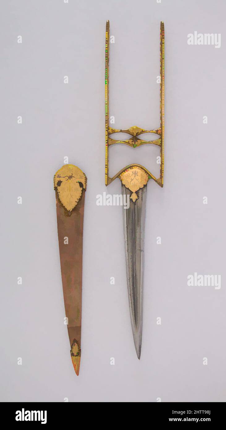 Art inspiré par Dagger (Katar) avec Sheath, 17th–18th siècle, Indien, Mughal, acier, Or, velours, bois, H. avec gaine 20 5/16 po. (51,6 cm) ; H. sans gaine 19 1/8 po. (48,6 cm) ; avec 3 1/4 po (8,3 cm) ; poids 14 oz (396,9 g) ; poids de la gaine 2 oz. (56,7 g), daggers, oeuvres classiques modernisées par Artotop avec une touche de modernité. Formes, couleur et valeur, impact visuel accrocheur sur l'art émotions par la liberté d'œuvres d'art d'une manière contemporaine. Un message intemporel qui cherche une nouvelle direction créative. Artistes qui se tournent vers le support numérique et créent le NFT Artotop Banque D'Images