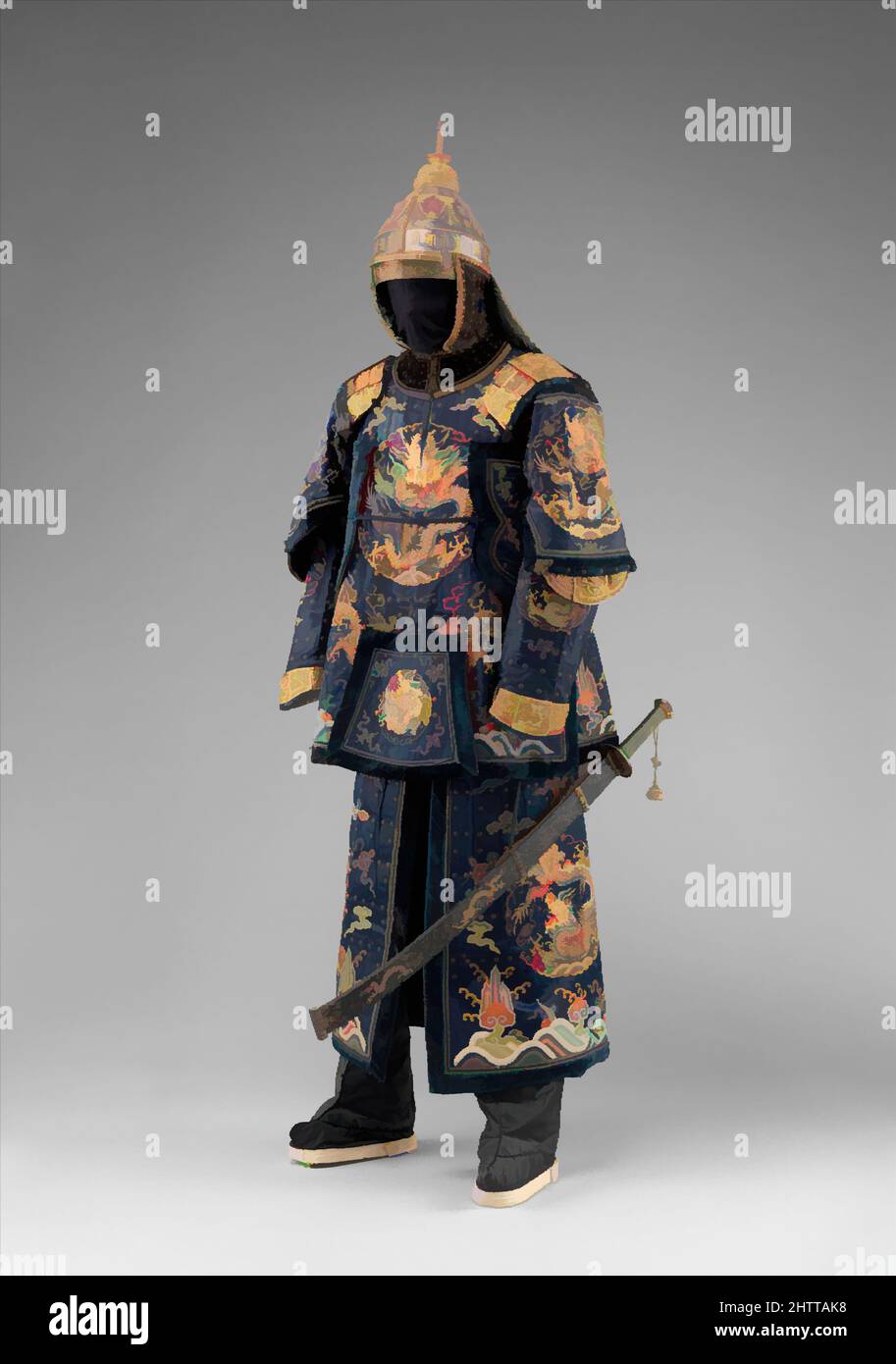 Art inspiré par Armour, 18th siècle, chinois, acier, cuivre, Or, soie, fil métallique, Helmet (a); H. y compris la défense de la nuque 21 3/4 po. (55,2 cm) ; H. sans défense de la nuque 11 1/4 po (28,6 cm) ; avec 8 po (20,3 cm) ; D. 10 po (25,4 cm) ; poids 3 lb 10,7 oz (1664,1 g); Collar (j, k, Classic œuvres modernisées par Artotop avec une touche de modernité. Formes, couleur et valeur, impact visuel accrocheur sur l'art émotions par la liberté d'œuvres d'art d'une manière contemporaine. Un message intemporel qui cherche une nouvelle direction créative. Artistes qui se tournent vers le support numérique et créent le NFT Artotop Banque D'Images
