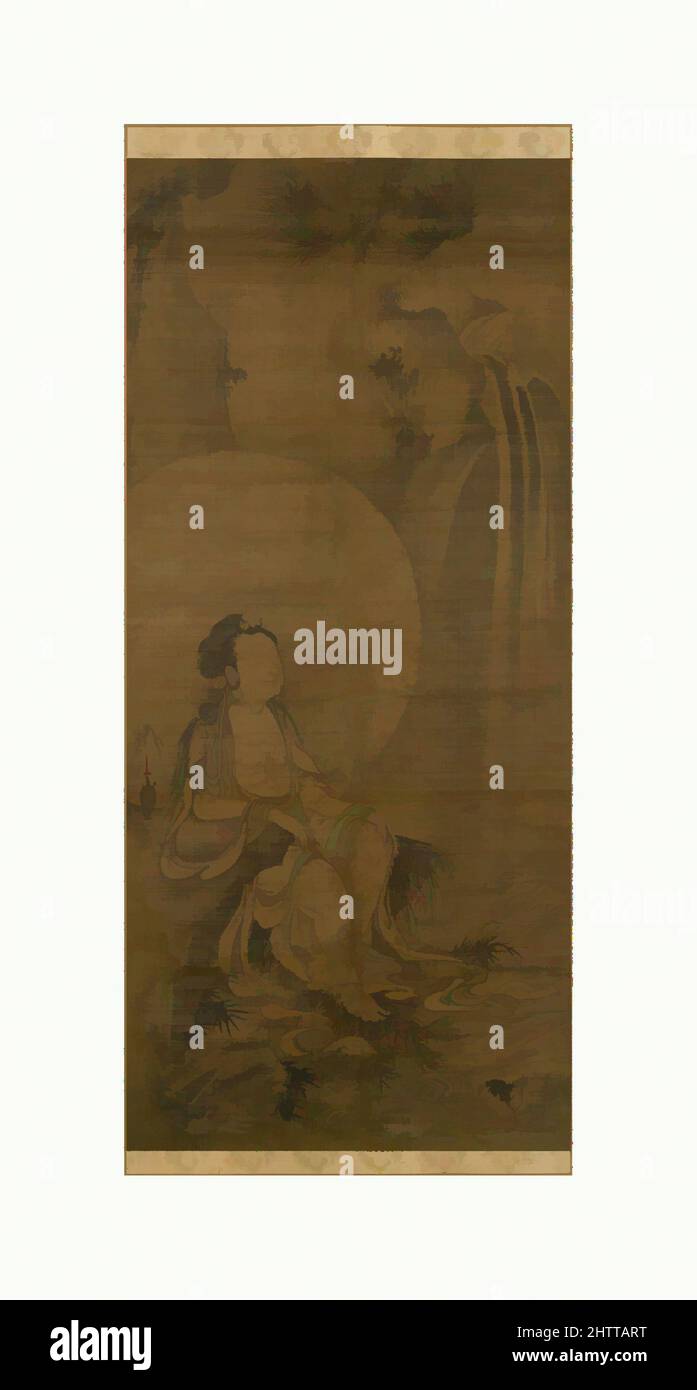 Art inspiré par 白衣観音図, Kannon à robed blanc, période Nanbokuchō (1336–92), 14th siècle, Japon, Rouleau suspendu ; encre sur soie, 44 3/5 x 20 3/8 po. (113,3 x 51,8 cm), peintures, Avalokiteshvara, ou Kannon en japonais, un des plus importants bodhisattvas dans le bouddhisme Mahayana, a été, oeuvres classiques modernisées par Artotop avec un peu de modernité. Formes, couleur et valeur, impact visuel accrocheur sur l'art émotions par la liberté d'œuvres d'art d'une manière contemporaine. Un message intemporel qui cherche une nouvelle direction créative. Artistes qui se tournent vers le support numérique et créent le NFT Artotop Banque D'Images