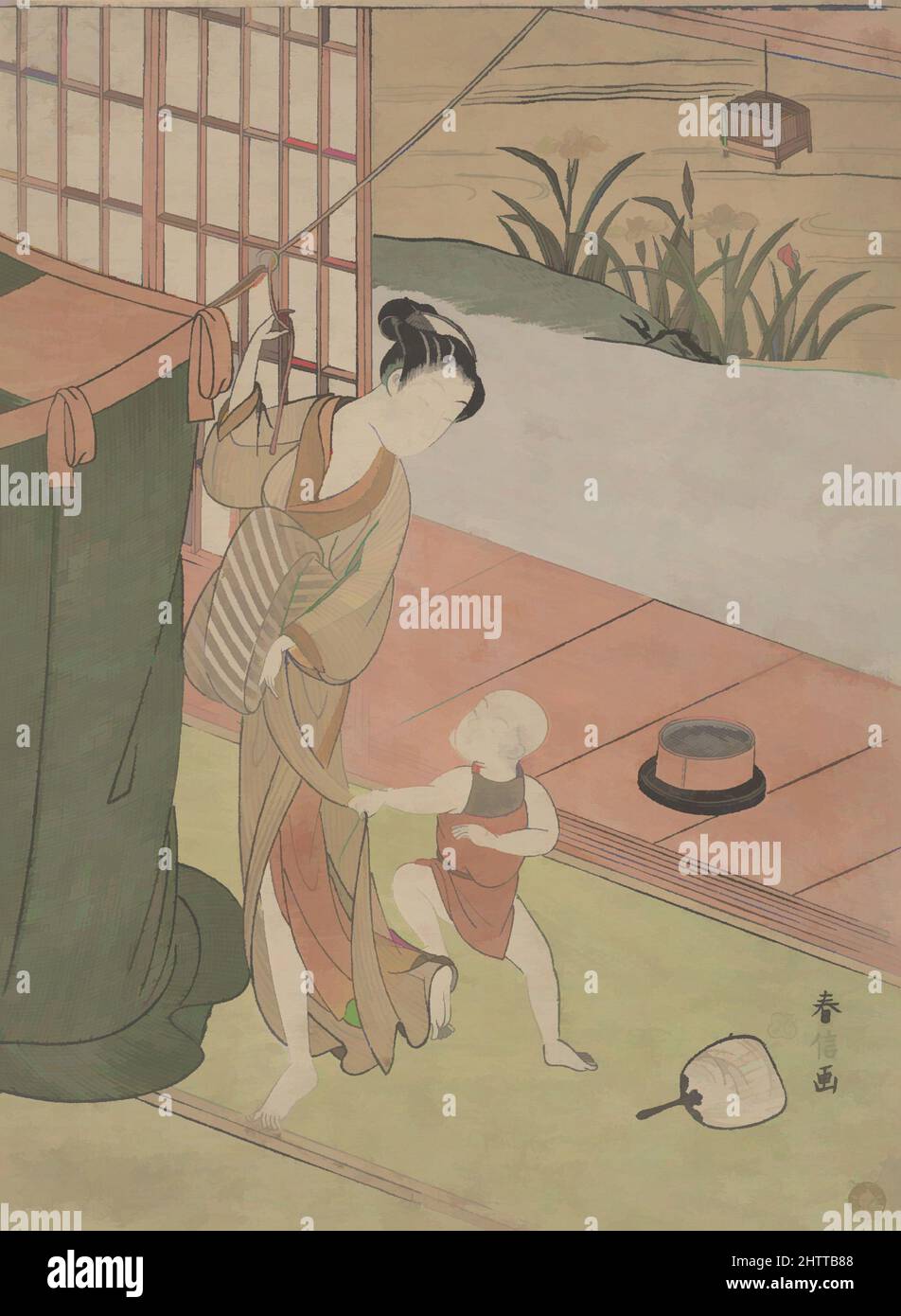 Art inspiré par mère et fils, période Edo (1615–1868), env. 1769, Japon, imprimé polychrome sur bois ; encre et couleur sur papier, 10 3/4 x 7 15/16 po. (27,3 x 20,2 cm), Prints, Suzuki Harunobu (japonais, 1725–1770), la relation de mère et de fils dans la vie quotidienne est un Harunobu récurrent, œuvres classiques modernisées par Artotop avec un peu de modernité. Formes, couleur et valeur, impact visuel accrocheur sur l'art émotions par la liberté d'œuvres d'art d'une manière contemporaine. Un message intemporel qui cherche une nouvelle direction créative. Artistes qui se tournent vers le support numérique et créent le NFT Artotop Banque D'Images