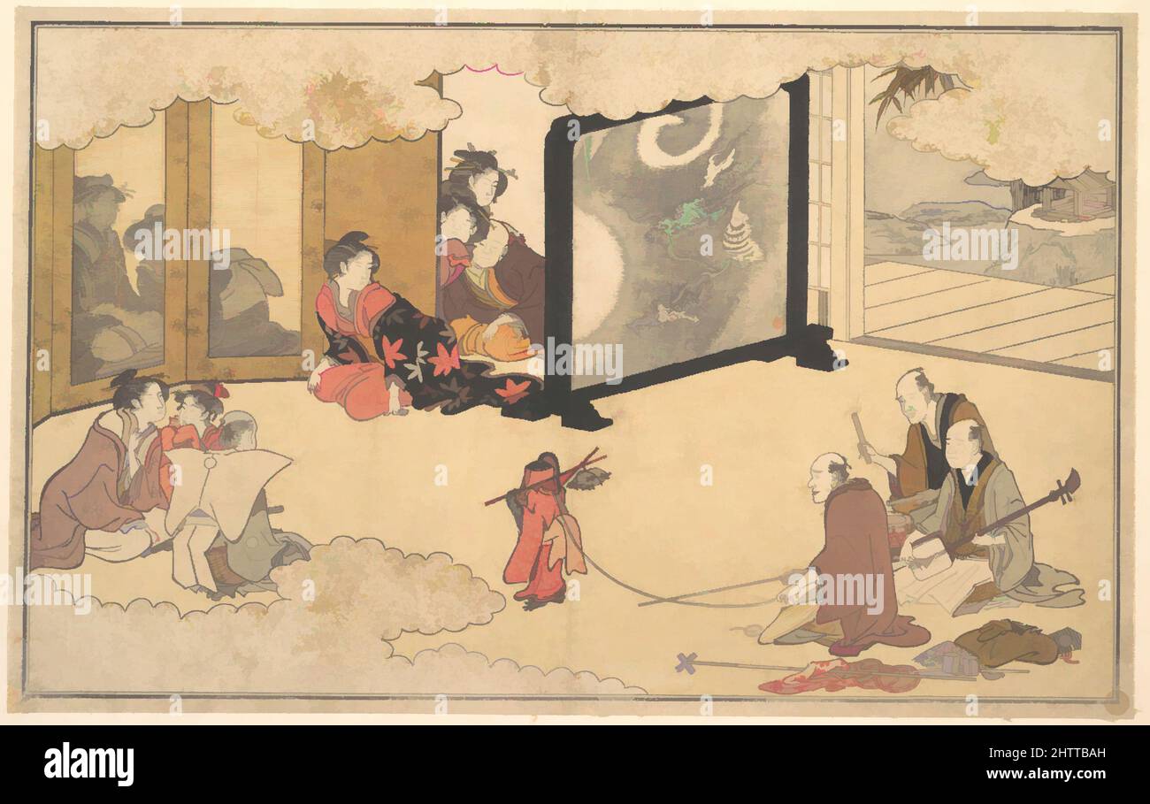 Art inspiré par le spectacle, époque Edo (1615–1868), 1789, Japon, imprimé polychrome sur bois; Encre et couleur sur papier, H. 9 po. (22,9 cm) ; avec 14 5/8 po (37,1 cm), estampes, Kitagawa Utamaro (japonais, 1753?–1806), Un spectacle de singe est tenu à la maison d'un samouraï (, oeuvres classiques modernisées par Artotop avec un peu de modernité. Formes, couleur et valeur, impact visuel accrocheur sur l'art émotions par la liberté d'œuvres d'art d'une manière contemporaine. Un message intemporel qui cherche une nouvelle direction créative. Artistes qui se tournent vers le support numérique et créent le NFT Artotop Banque D'Images